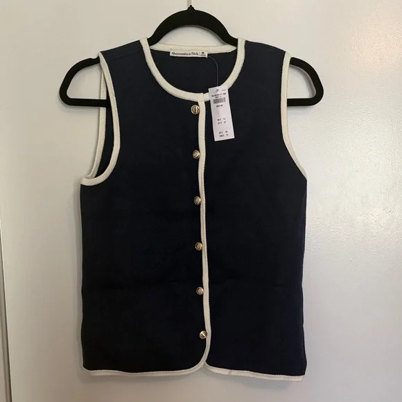 Abercrombie & Fitch Navy Blue Sleeveless Top with White Trim - Picture 1 of 1